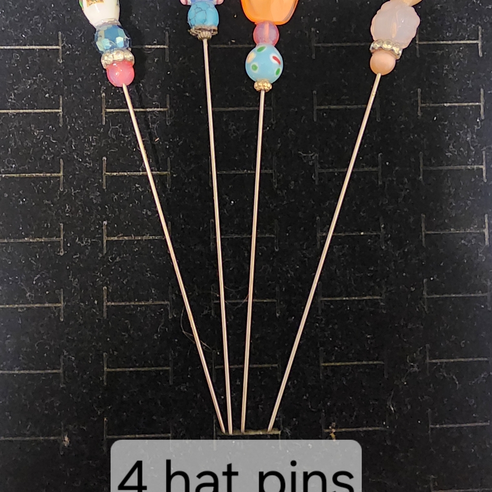 4 Elegant Beaded Hat Pins Set Vintage Art Glass Multicolor 7" Handmade Hatpins - Picture 4 of 4
